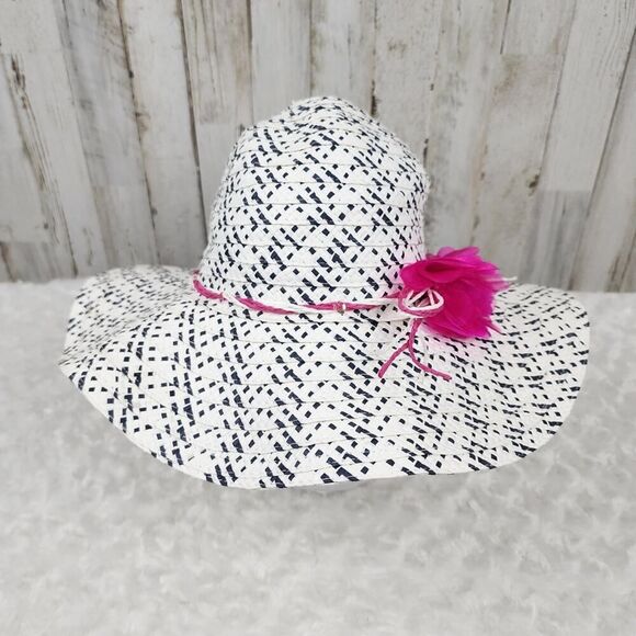 Wide Brim Floral Floppy Paper Sun Hat White & Black - Picture 4 of 8